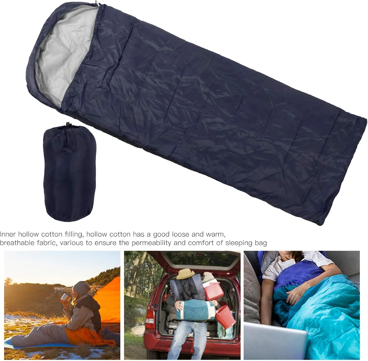 Adult Weather - Protective Sleeping Bag with Hood | Envelope Design for Camping/Hiking/Backpacking | Hollow Cotton Filling, Double Zipper & Storage Bag Included