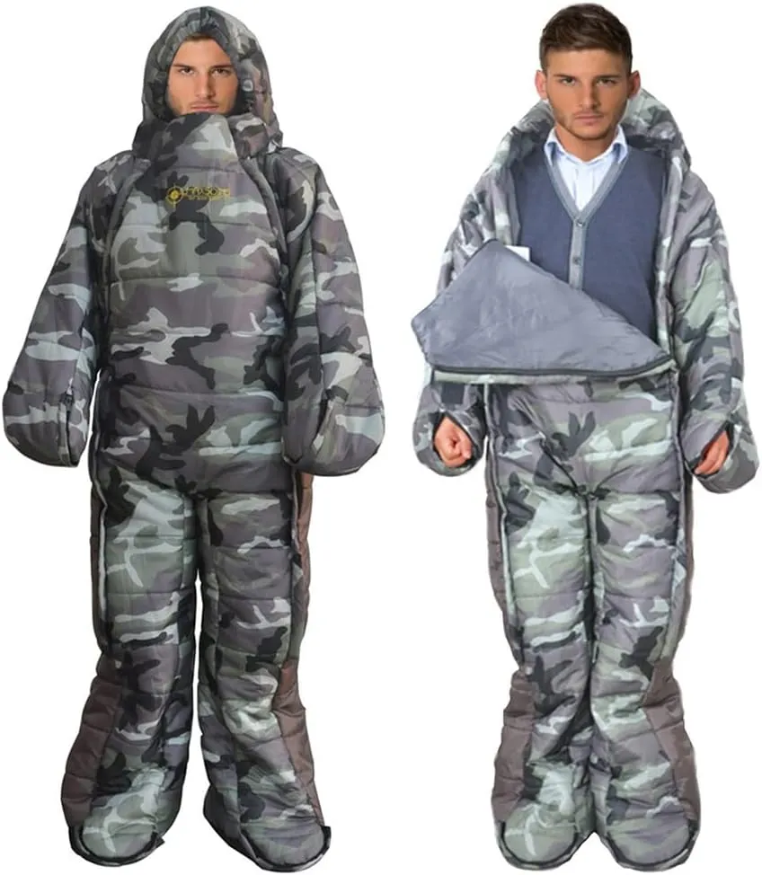 Adults Wearable Sleeping Bag 3 Season Camouflage Sleeping Bag Full Body Sleeping bag for Camping,Traveling, Hammocks, Hiking, Backpacking, Lounging