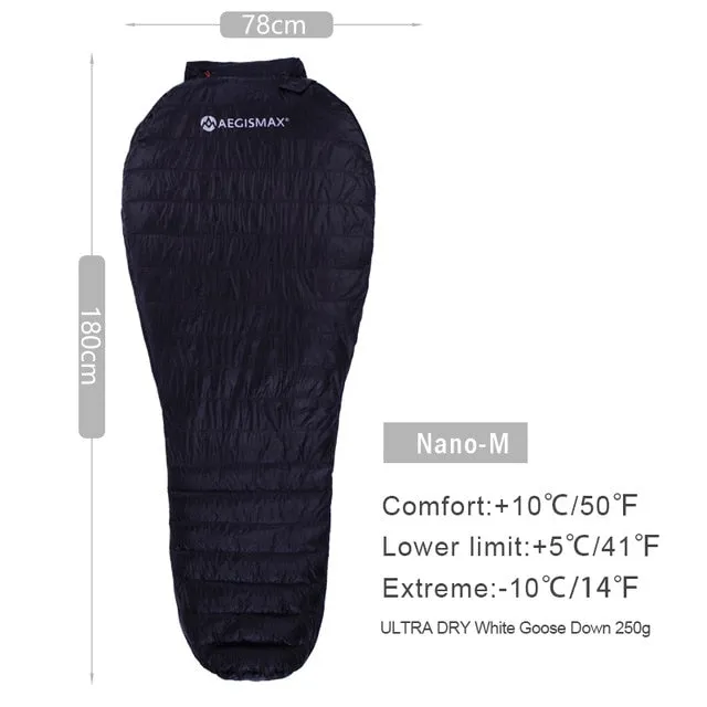 AEGISMAX Ultra-Light Adult Outdoor Camping Down Sleeping Bag Nylon Mummy Three Season Goose Down Sleeping Bag