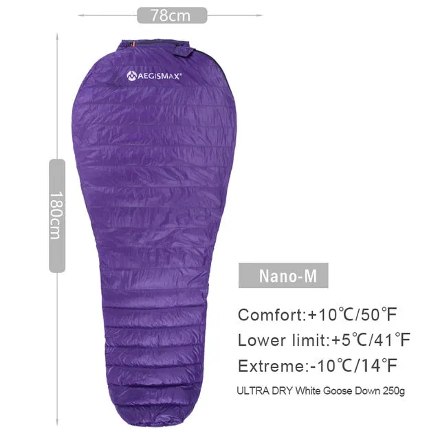AEGISMAX Ultra-Light Adult Outdoor Camping Down Sleeping Bag Nylon Mummy Three Season Goose Down Sleeping Bag