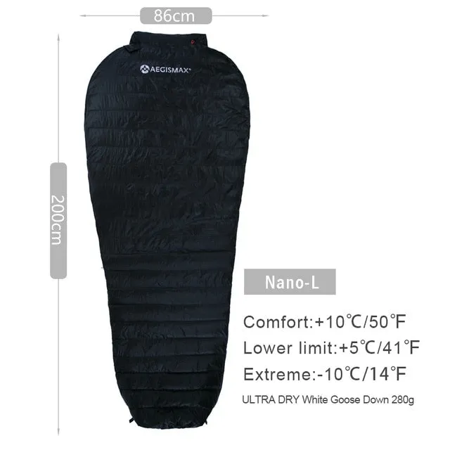 AEGISMAX Ultra-Light Adult Outdoor Camping Down Sleeping Bag Nylon Mummy Three Season Goose Down Sleeping Bag
