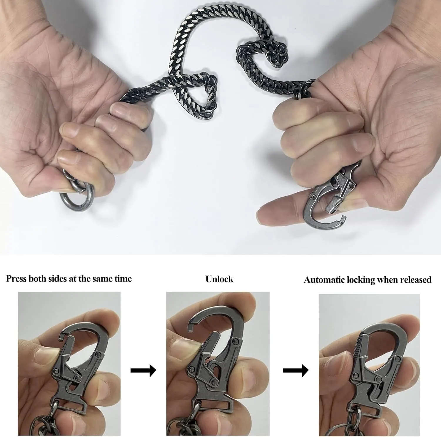 Ahiller Pant Key Wallet Chain for Men Women,Zinc Alloy Stainless Steel Belt KeyChains with 2 Carabiner Clip for Handbag Jean