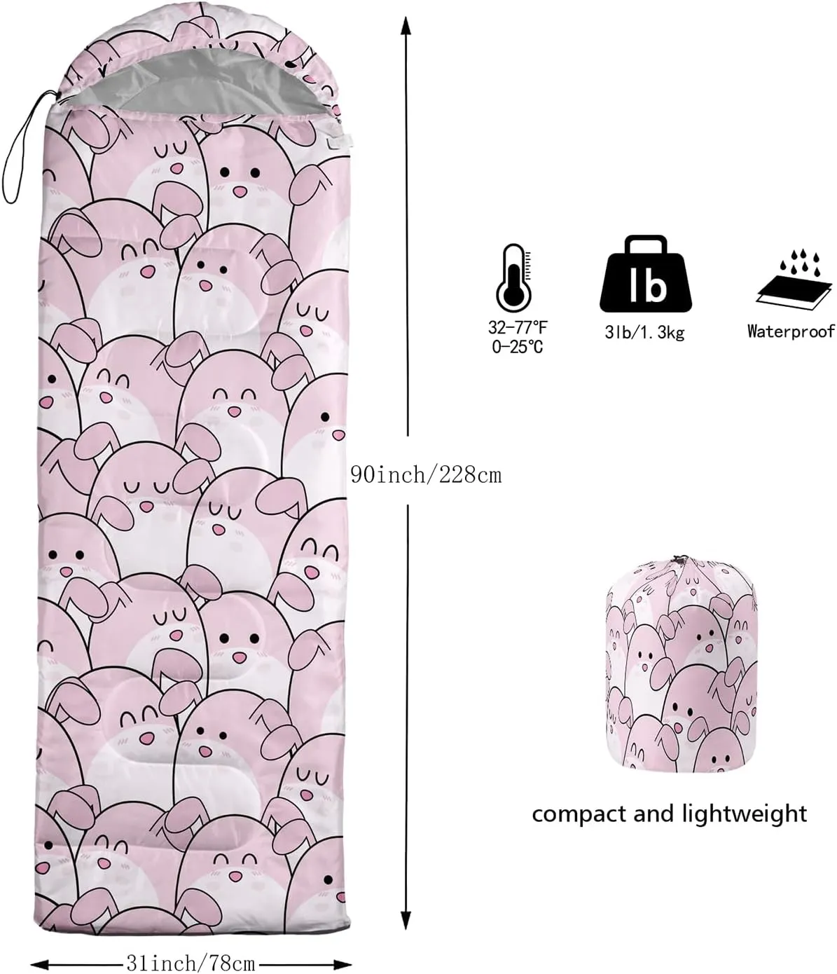 AILONEN Cartoon Camping Sleeping Bag for Boys Girls Adults,Lightweight & Waterproof,3 Season Warm & Cold Weather,Portable,Printed Sleeping Bag,Traveling,Camping,Hiking