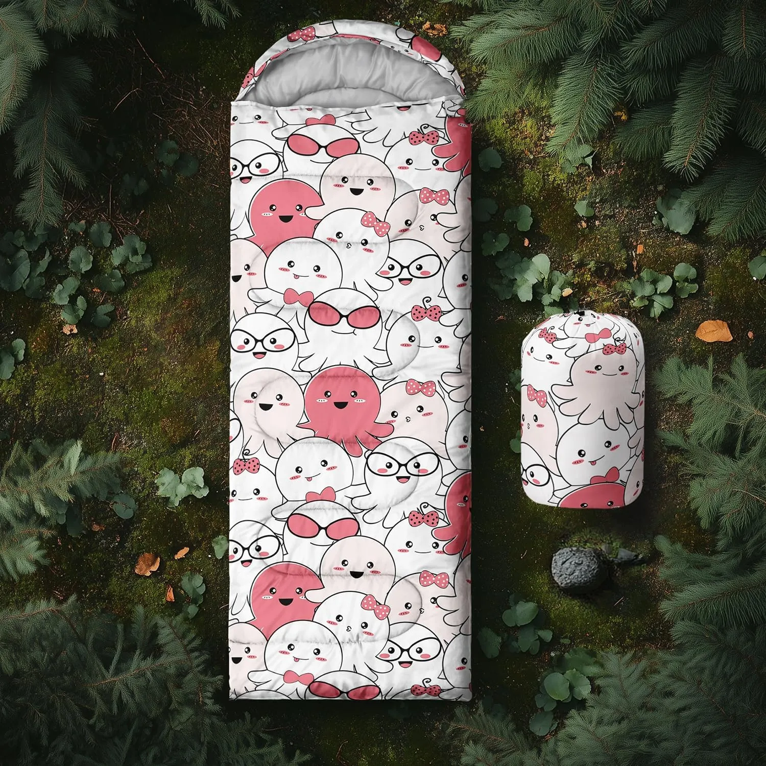 AILONEN Cartoon Camping Sleeping Bag for Boys Girls Adults,Lightweight & Waterproof,3 Season Warm & Cold Weather,Portable,Printed Sleeping Bag,Traveling,Camping,Hiking