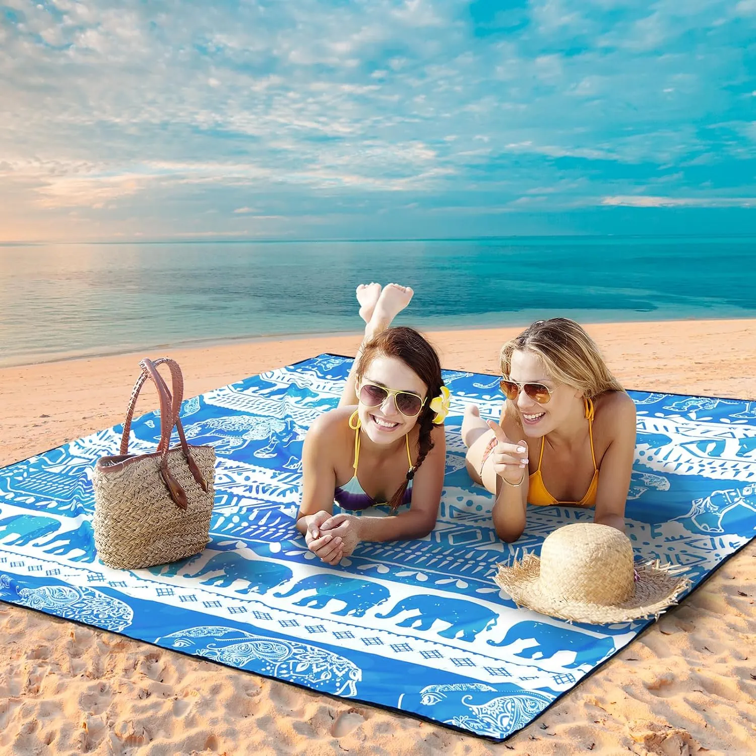 AISPARKY Beach Blanket Waterproof Sandproof, Oversized Large Beach Mat 79" X 83"/120"x108" for 1-8 Adults, Quick Drying&Compact&Lightweight, Picnic Mat Vacation Essentials for Beach Camping Travel