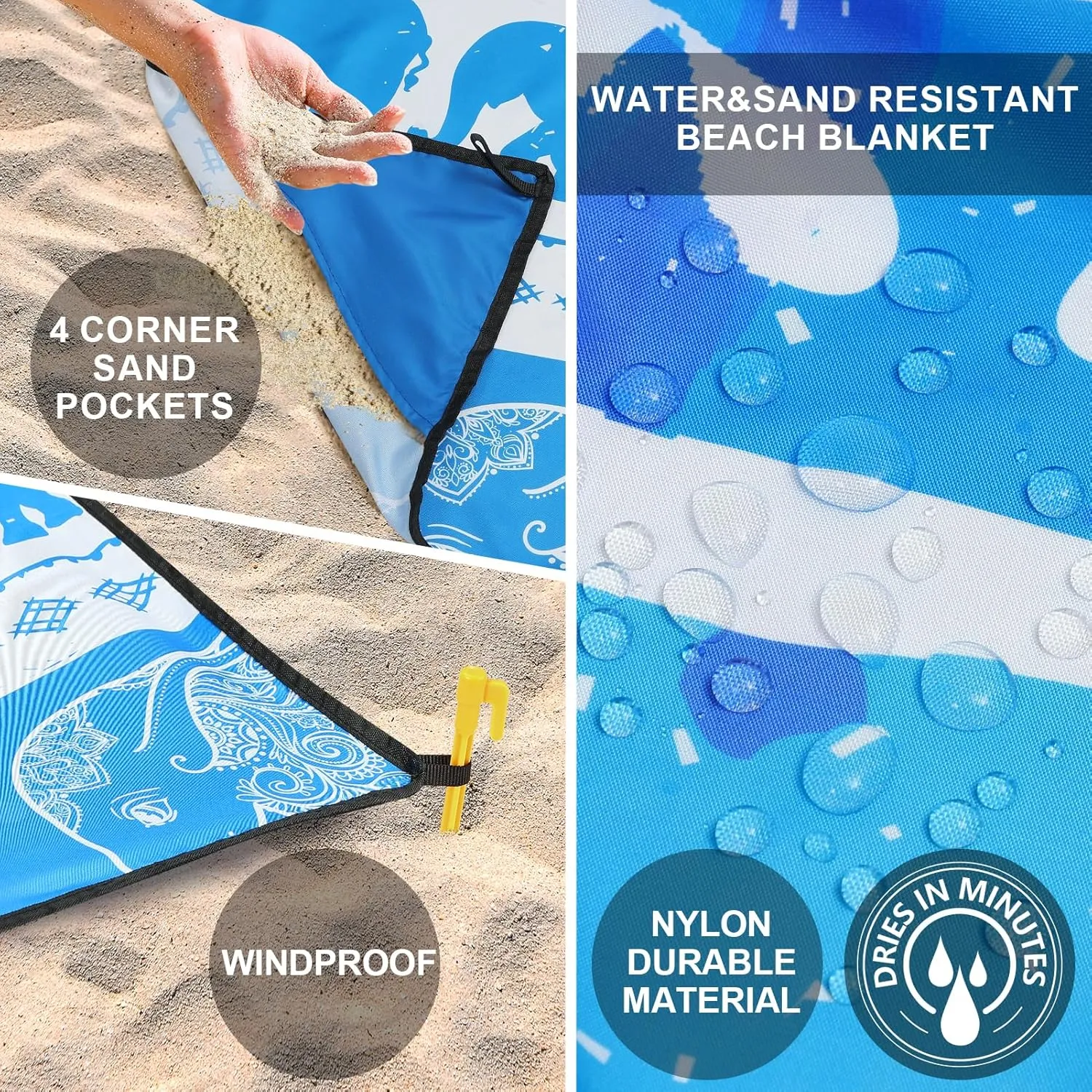 AISPARKY Beach Blanket Waterproof Sandproof, Oversized Large Beach Mat 79" X 83"/120"x108" for 1-8 Adults, Quick Drying&Compact&Lightweight, Picnic Mat Vacation Essentials for Beach Camping Travel