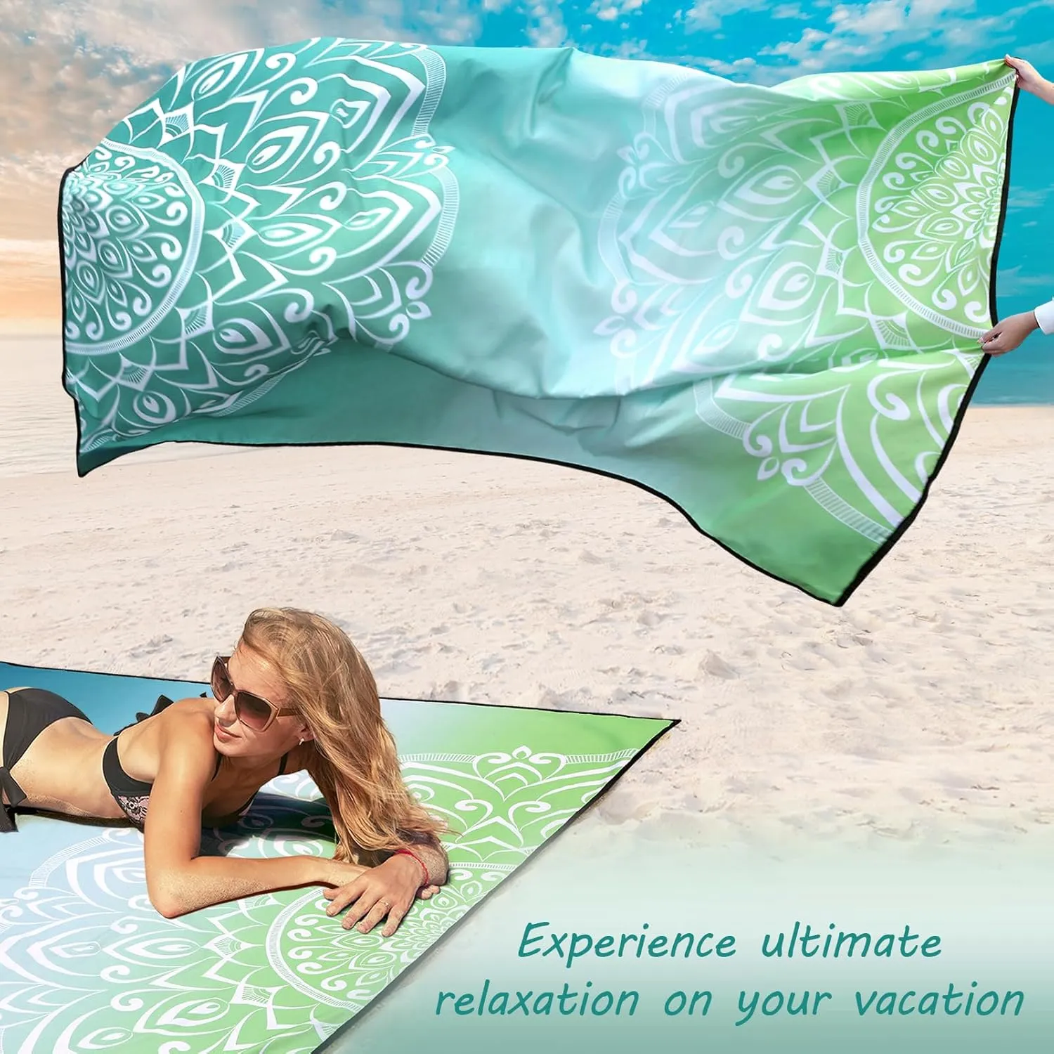 AISPARKY Beach Blanket Waterproof Sandproof, Oversized Large Beach Mat 79" X 83"/120"x108" for 1-8 Adults, Quick Drying&Compact&Lightweight, Picnic Mat Vacation Essentials for Beach Camping Travel