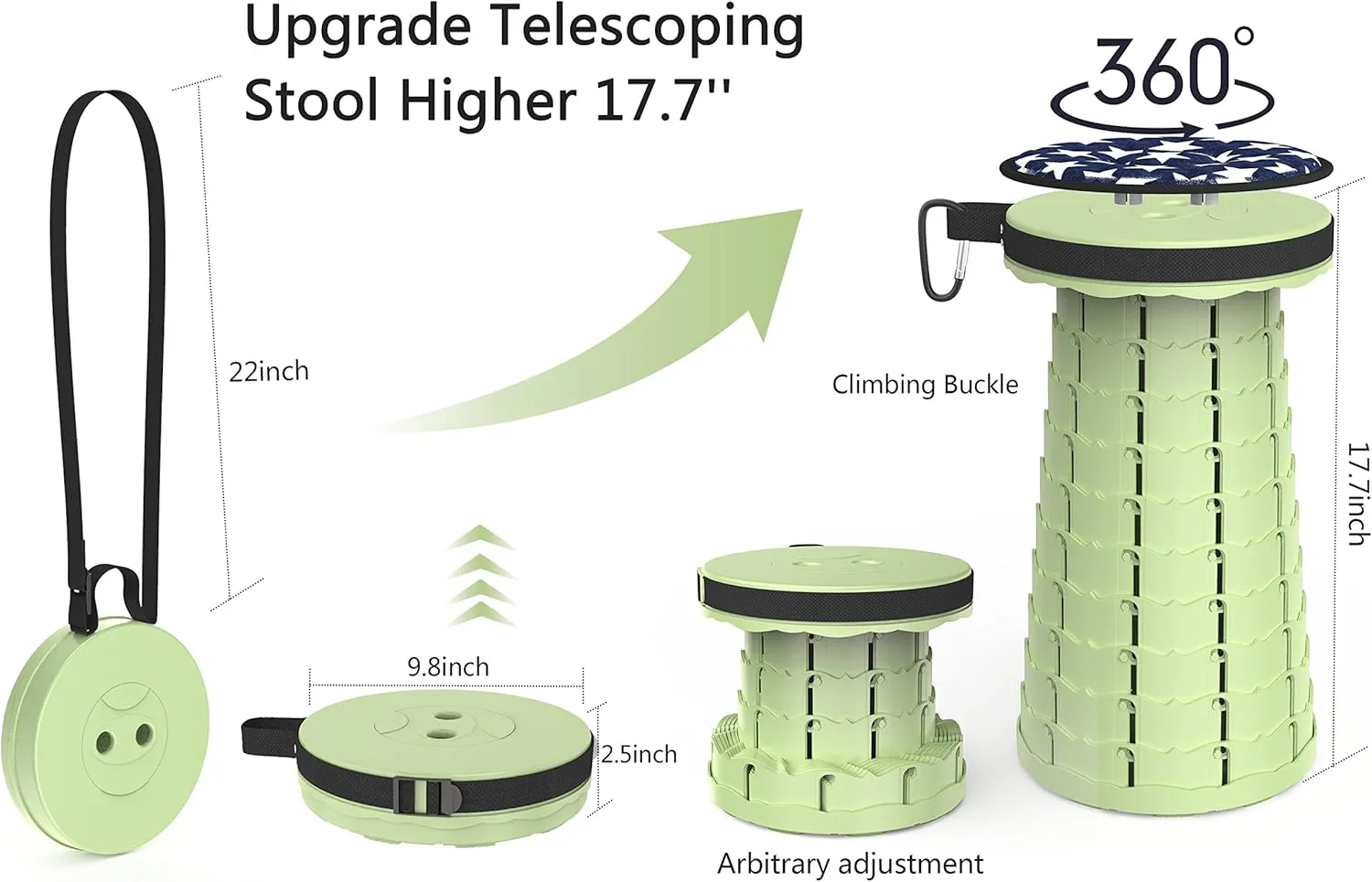 ALEVMOOM Portable Telescoping Stool Collapsible Stool with Cushion & Bag, Retractable Folding Stool for Adults Foldable Seat Sturdy Capacity 440 lbs for Camping Fishing Hiking BBQ
