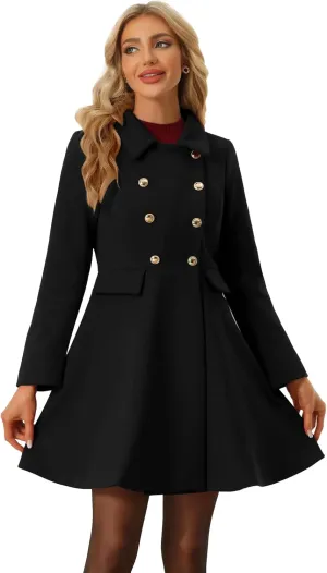 Allegra K Women's Turn Down Collar Double Breasted Trendy Outwear Swing Winter Pea Coat