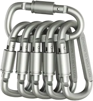Aluminum D-Ring Carabiners with Screw Lock, 3.15 inch, Heavy Duty, Pack of 6, Silver
