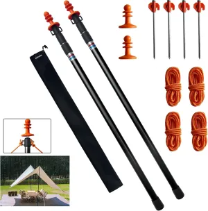 Aluminum Tent Poles Replacement, 3-7.5FT Telescoping Adjustable Camping Tarp Poles Set of 2, Adjustable Tent Poles for Tarp Hammock Rain Fly Sun Shade Beach Shelter Awning Canopy(Black)