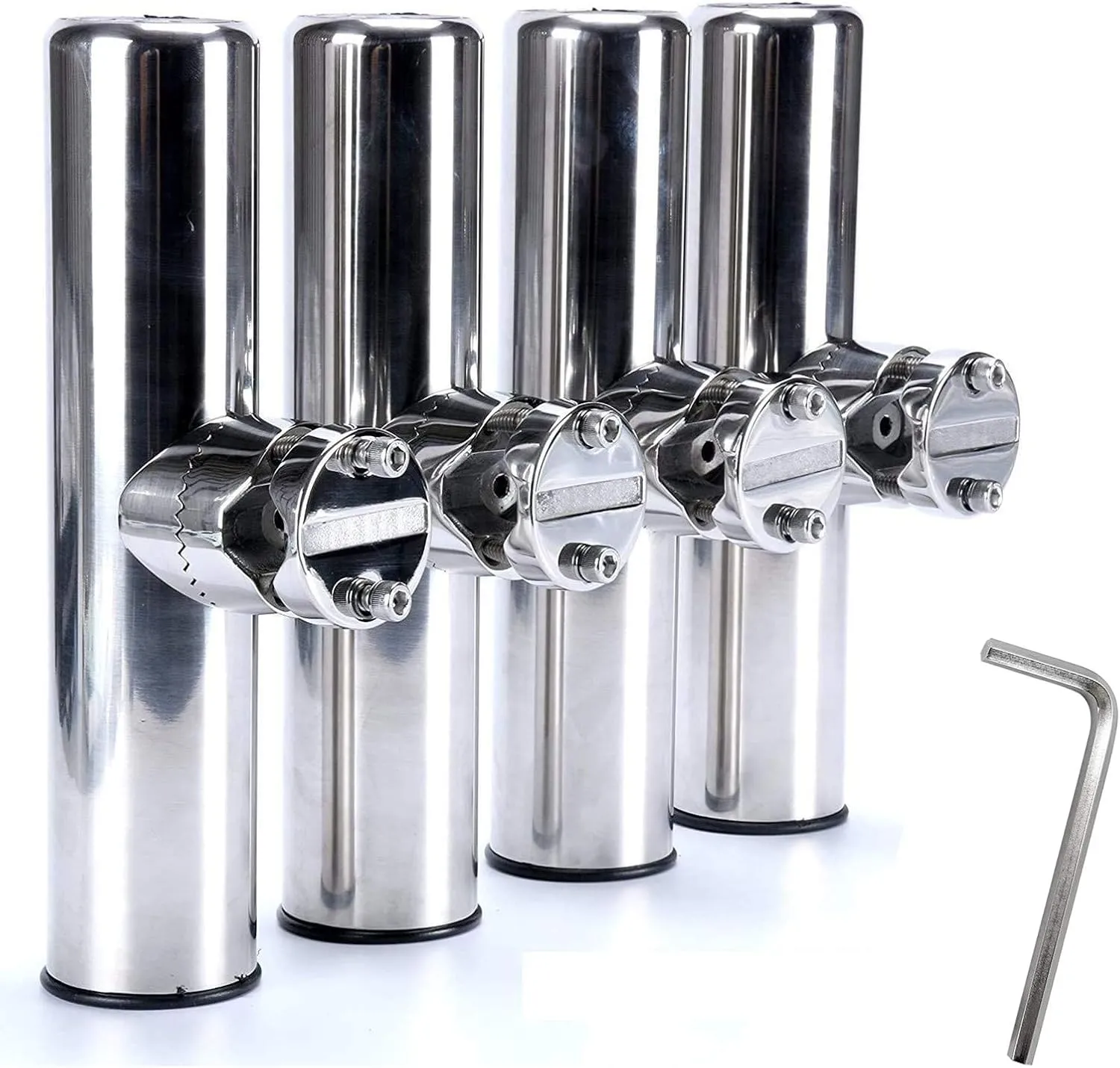 Amarine Made Boat 4pcs Fishing Rod Holder, Stainless Rail Mount Clamp on Rod Holder, Adjustable Fishing Pole Holder for Rails 7/8" to 1"