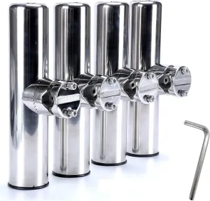 Amarine Made Boat 4pcs Fishing Rod Holder, Stainless Rail Mount Clamp on Rod Holder, Adjustable Fishing Pole Holder for Rails 7/8" to 1"