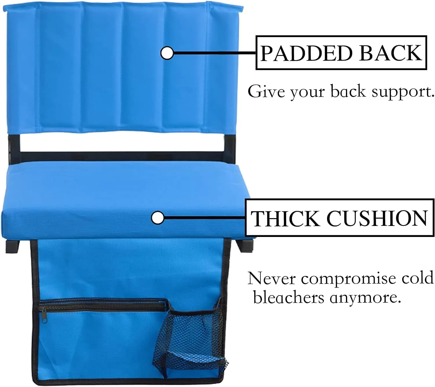 Amazing for less Stadium Seat for Bleachers with Padded Cushion Foldable Stadium Seat Chairs with Back Support, Shoulder Strap, Built-in Cup Holder (Blue, 2-Chairs)