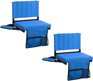 Amazing for less Stadium Seat for Bleachers with Padded Cushion Foldable Stadium Seat Chairs with Back Support, Shoulder Strap, Built-in Cup Holder (Blue, 2-Chairs)