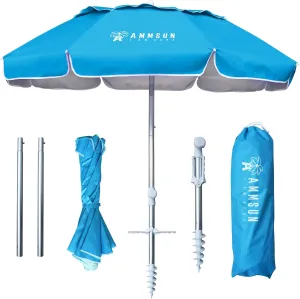 AMMSUN 6ft Folded Portable Travel Beach Umbrella with Sand Anchor Tilt Air vent UPF 50 UV Protection Fit In Suitcase Compact Foldable Telescopic umbrellas for Patio Garden Beach Pool Sky Blue