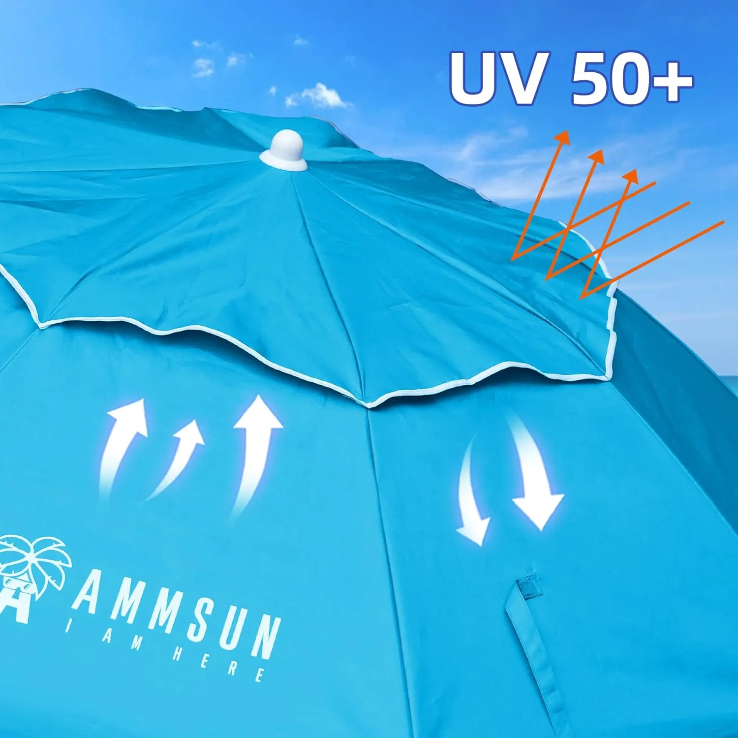 AMMSUN 6ft Folded Portable Travel Beach Umbrella with Sand Anchor Tilt Air vent UPF 50 UV Protection Fit In Suitcase Compact Foldable Telescopic umbrellas for Patio Garden Beach Pool Sky Blue
