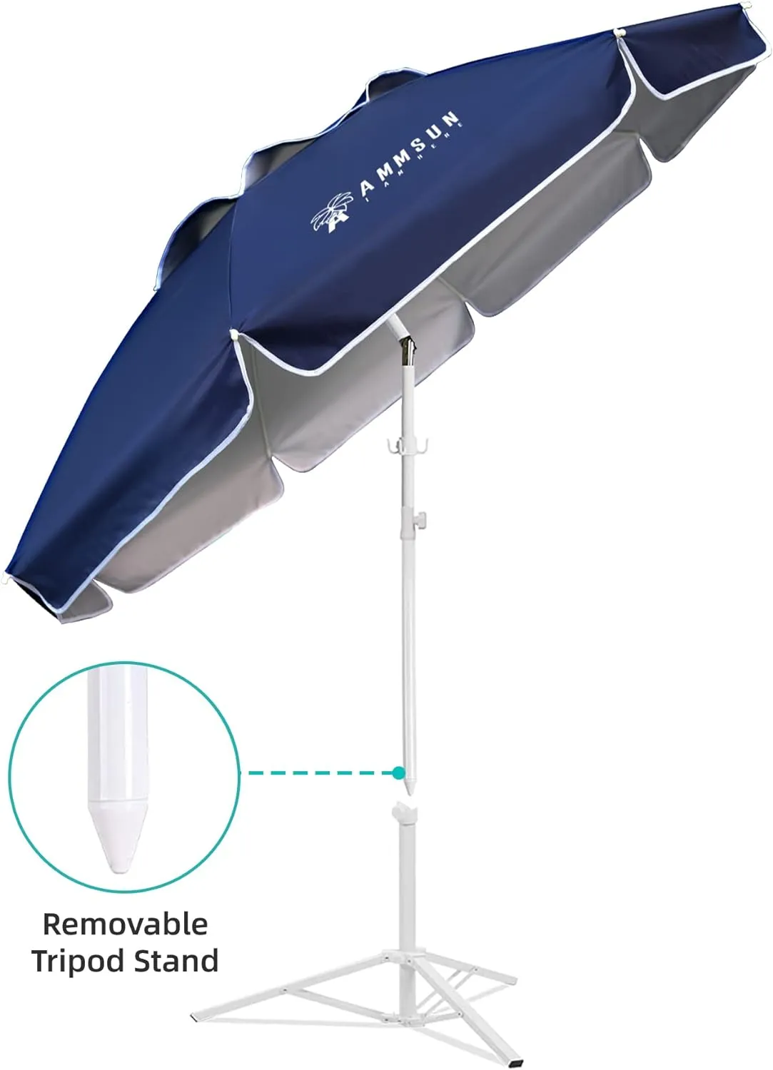AMMSUN Shade Umbrella, Premium Portable Umbrella with Stand, 6.5ft Lightweight Free Standing Canopy for Sporting Games, Adjustable Instant Sun Protection and Easy to Carry, Navy Blue
