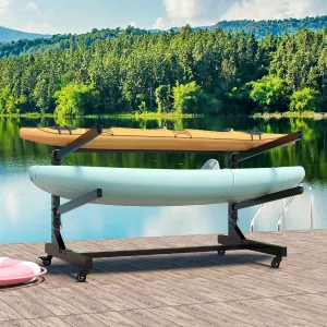 Anwick Freestanding Kayak Storage Rack– Holds 2 Kayaks, Heavy Duty Adjustable Kayak Stand with Lockable Wheels for Kayaks, Canoes, SUPs, Surfboards, Indoor & Outdoor Use