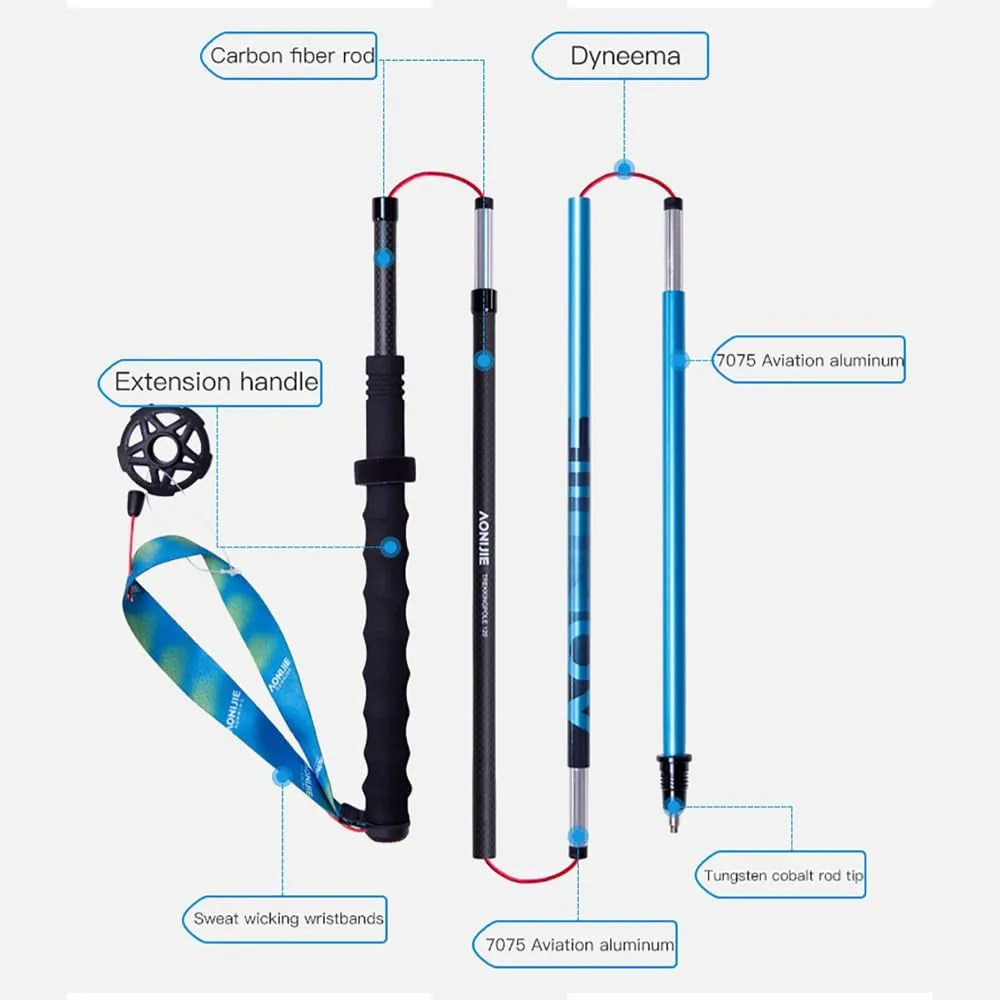 AONIJIE Trekking Poles -2 Ultralight Collapsible Carbon Fiber Hiking Poles with Anti-Shock and Quick Lock System, Folding Walking Sticks for Hiking, Camping