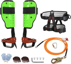 AQQHSAIN Tree Climbing Spikes Kit, Tree Climbing Gear with Adjustable Belt and Rope Pole Climbing Spurs Tool Professional Climbing Equipment with Non-Slip Pedal for Sports, Working