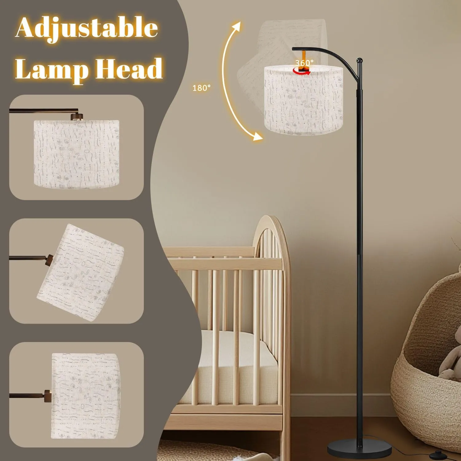 Arc Floor Lamps Abstract Endless Pattern Gentle Dark Blue Lines dots White Sketchy Modern LED Adjustable Lampshade Standing Light for Living Room Reading Bedroom Office