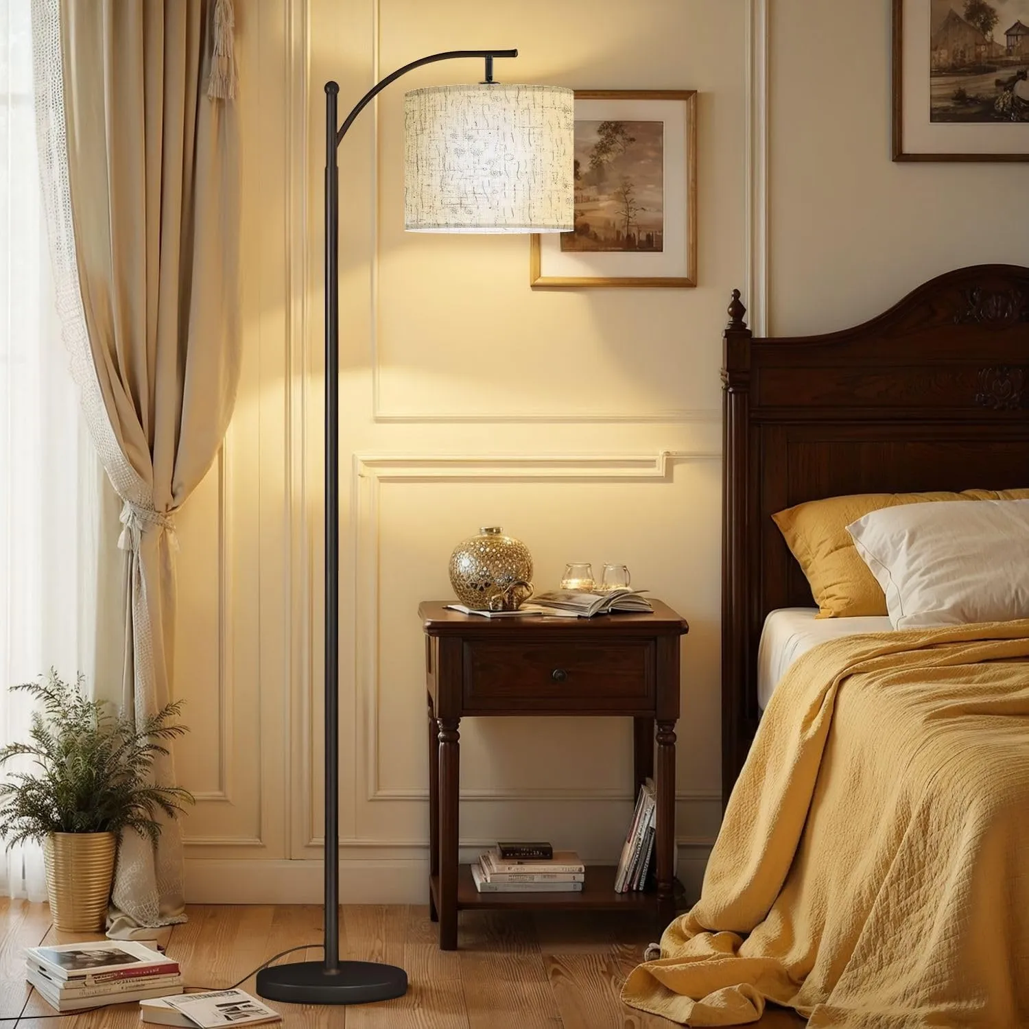 Arc Floor Lamps Abstract Endless Pattern Gentle Dark Blue Lines dots White Sketchy Modern LED Adjustable Lampshade Standing Light for Living Room Reading Bedroom Office