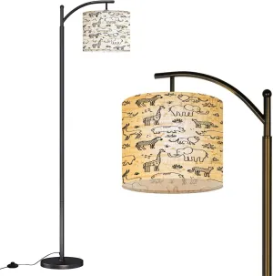 Arc Floor Lamps Cute Seamless Pattern line Art Style African Wild Animals Adorable Modern LED Adjustable Lampshade Standing Light for Living Room Reading Bedroom Office