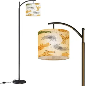 Arc Floor Lamps Scandinavian Watercolor Animals Seamless Pattern Orange Giraffe Lion Modern LED Adjustable Lampshade Standing Light for Living Room Reading Bedroom Office