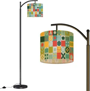 Arc Floor Lamps School Seamless for Stand Made Geometric Shapes Colored Mosaic Trendy Modern LED Adjustable Lampshade Standing Light for Living Room Reading Bedroom Office