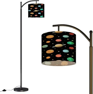 Arc Floor Lamps Solar System Planets Space Seamless Pattern Backgroung for Package Modern LED Adjustable Lampshade Standing Light for Living Room Reading Bedroom Office