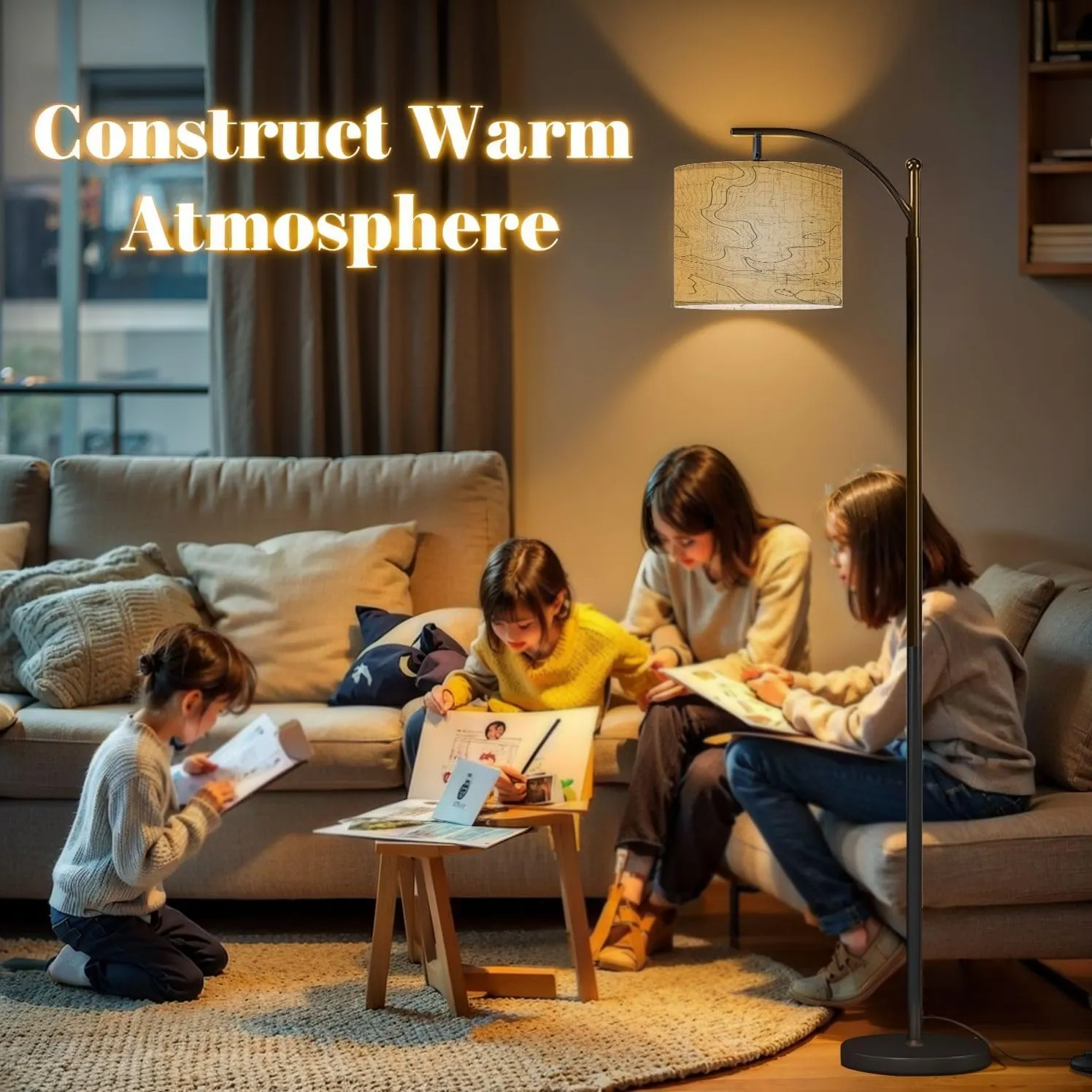 Arc Floor Lamps Topographic map Space for Your Copy Topography Lines Art Contour Modern LED Adjustable Lampshade Standing Light for Living Room Reading Bedroom Office