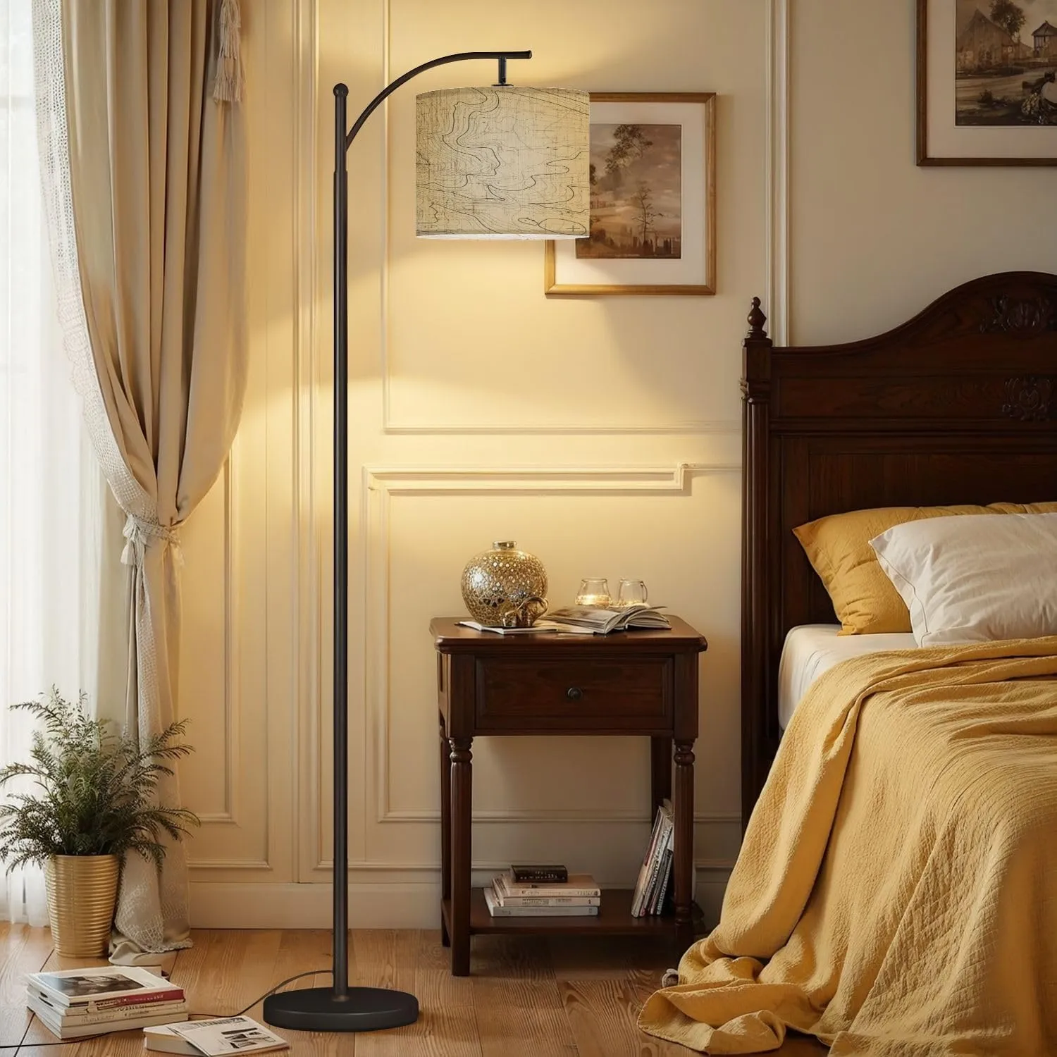 Arc Floor Lamps Topographic map Space for Your Copy Topography Lines Art Contour Modern LED Adjustable Lampshade Standing Light for Living Room Reading Bedroom Office