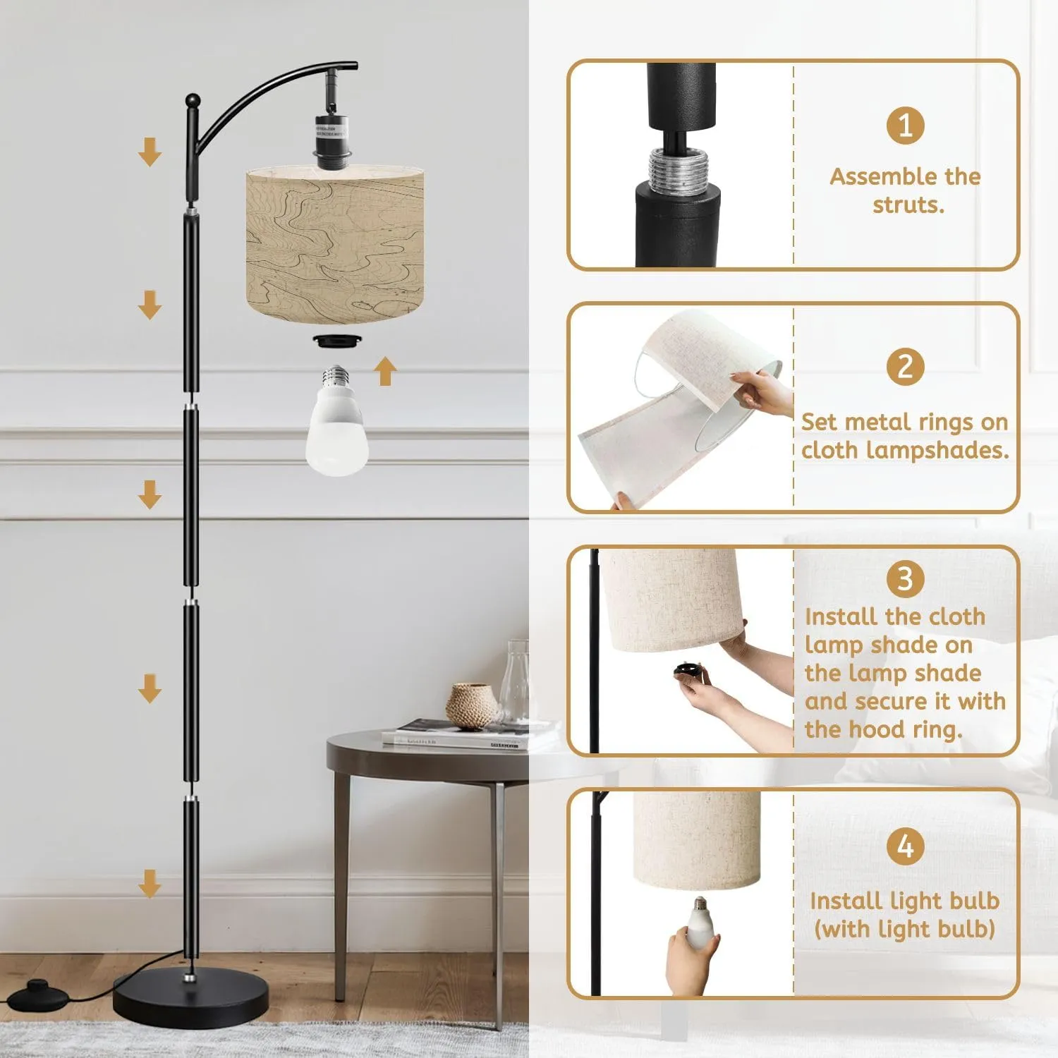 Arc Floor Lamps Topographic map Space for Your Copy Topography Lines Art Contour Modern LED Adjustable Lampshade Standing Light for Living Room Reading Bedroom Office