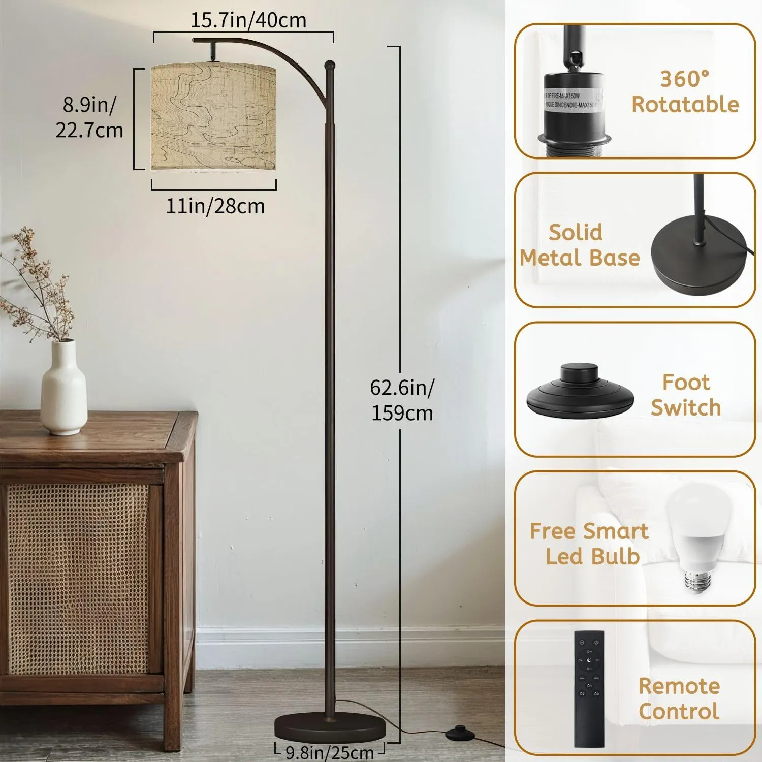 Arc Floor Lamps Topographic map Space for Your Copy Topography Lines Art Contour Modern LED Adjustable Lampshade Standing Light for Living Room Reading Bedroom Office