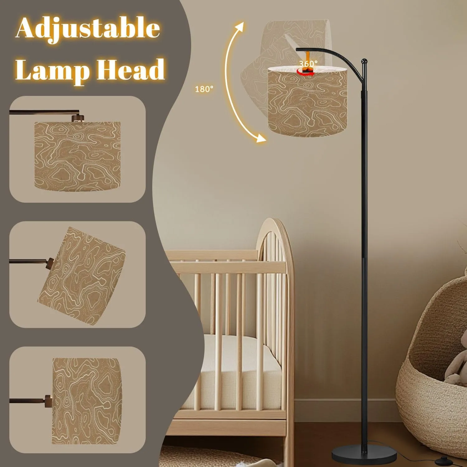 Arc Floor Lamps Topography map Abstract Pattern Modern LED Adjustable Lampshade Standing Light for Living Room Reading Bedroom Office
