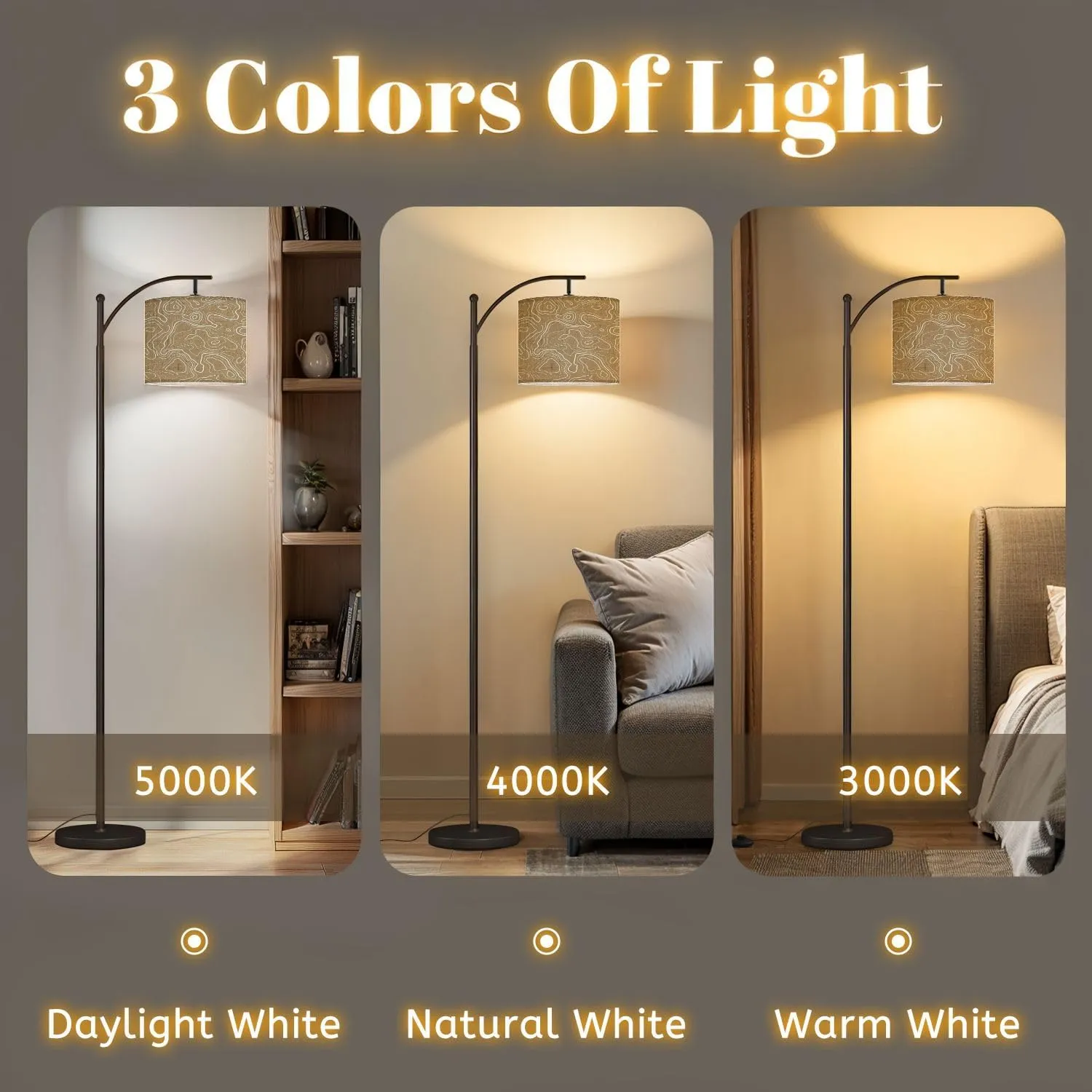 Arc Floor Lamps Topography map Abstract Pattern Modern LED Adjustable Lampshade Standing Light for Living Room Reading Bedroom Office