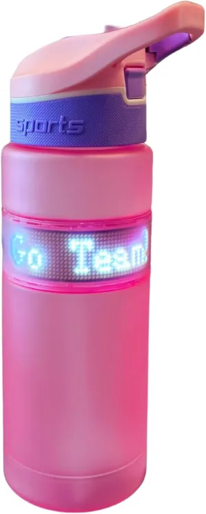 ARCTIC GLOW Customizable LED Screen Water Bottle 27 oz | BPA Free | Locking Straw | Bluetooth | Fun for Kids, Parties, Birthdays, Camping/Hikes, Corporate Events, Sports (Pink w/White LED letters)