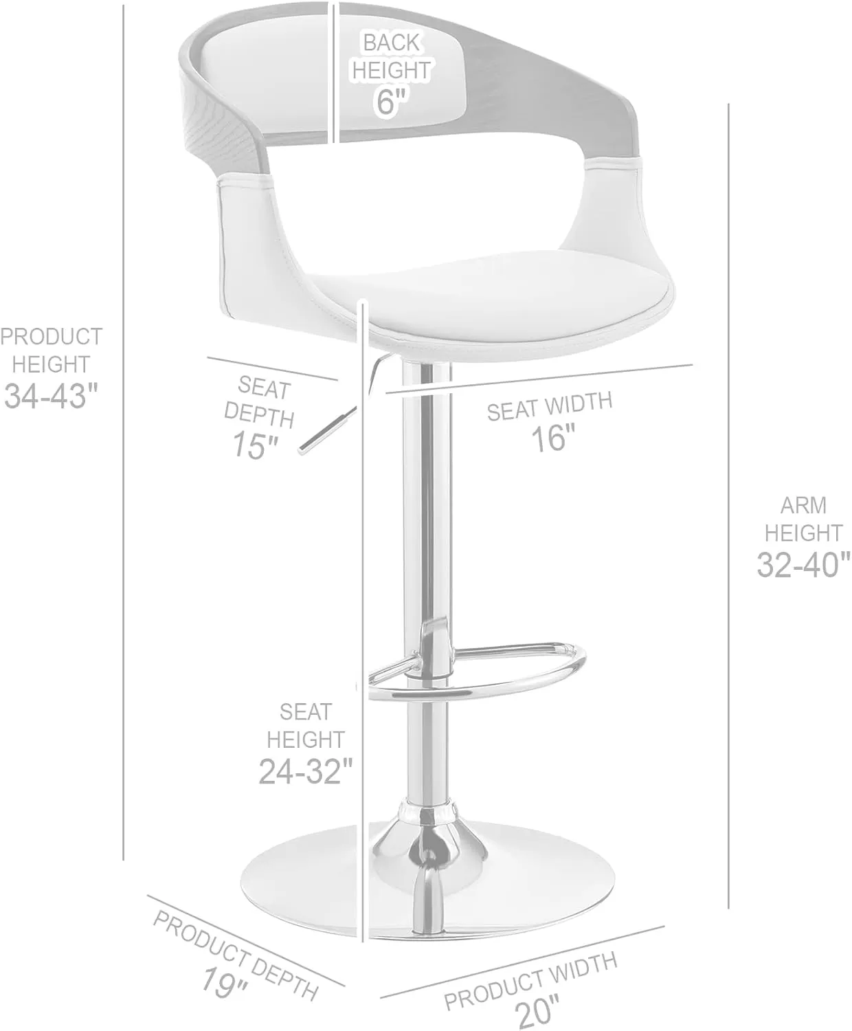 Armen Living Benson Adjustable Height Gray Faux Leather and Walnut Wood Bar Stool with Black Base
