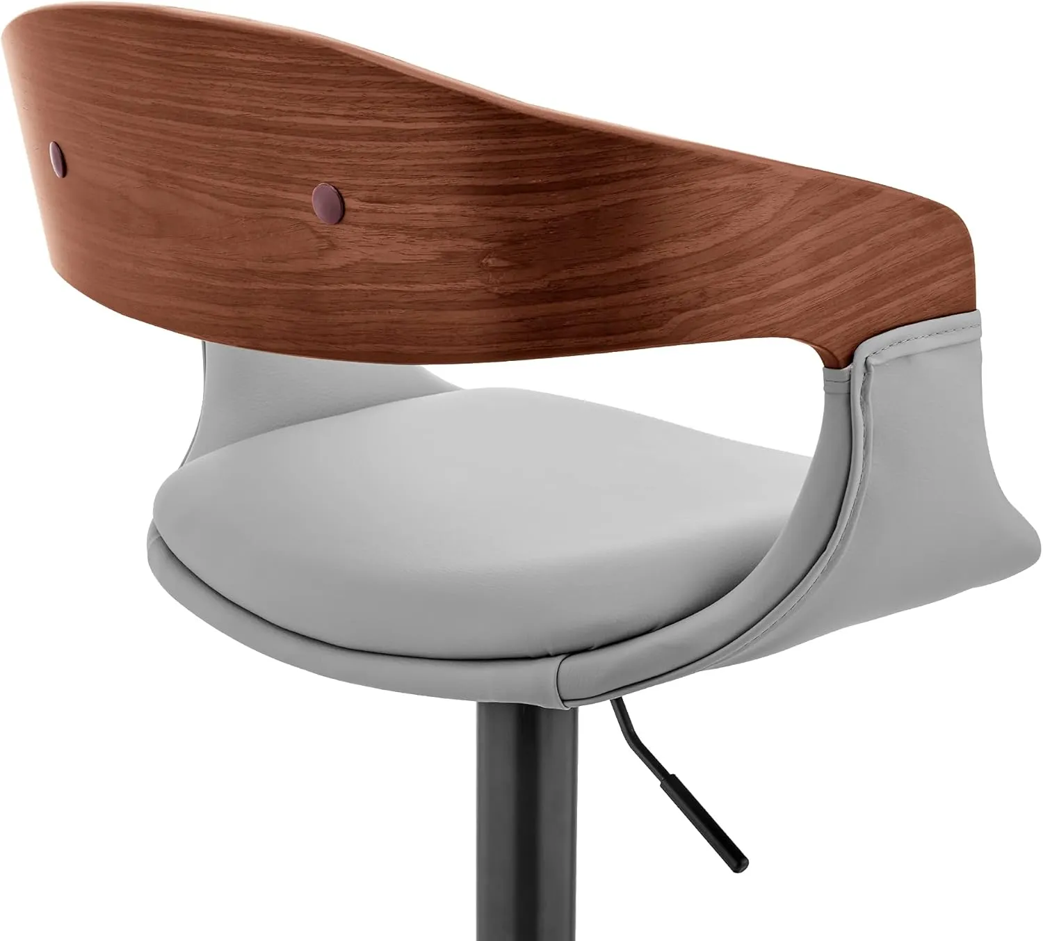 Armen Living Benson Adjustable Height Gray Faux Leather and Walnut Wood Bar Stool with Black Base