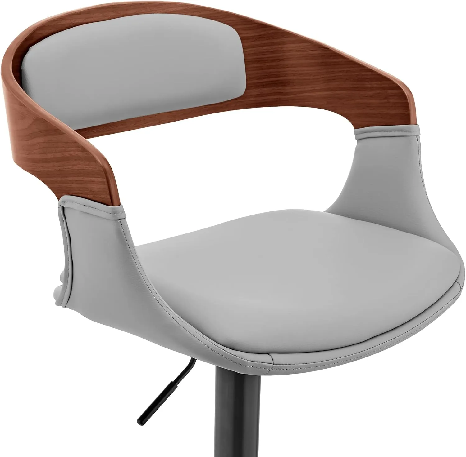 Armen Living Benson Adjustable Height Gray Faux Leather and Walnut Wood Bar Stool with Black Base