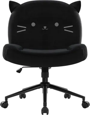 Armless Office Desk Chair with Wheels,Ergonomic Criss Cross Legged Computer Chair with Fabric Padded, Height Adjustable Wide Seat Vanity Chairs,Mid Back Task Chair for Home, Bedroom (Black)