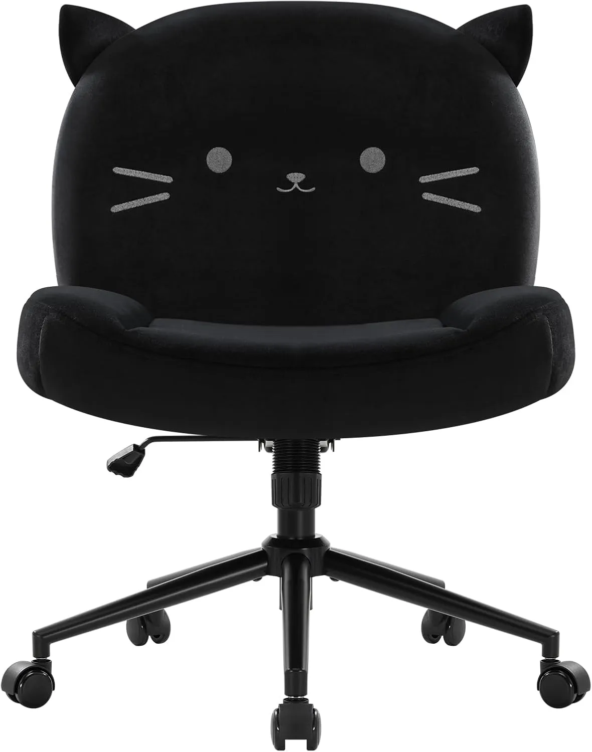 Armless Office Desk Chair with Wheels,Ergonomic Criss Cross Legged Computer Chair with Fabric Padded, Height Adjustable Wide Seat Vanity Chairs,Mid Back Task Chair for Home, Bedroom (Black)
