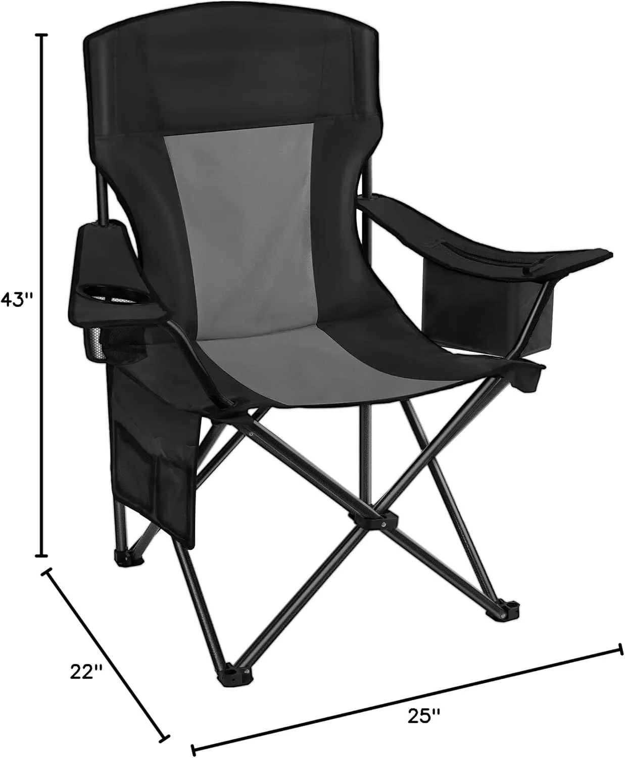 AsterOutdoor Camping Folding Chair Padded Quad Arm Chair with Large Cup Holders, Side Organizer & Back Pocket for Outdoor, Camp, Indoor, Patio, Fishing, Supports 350lbs