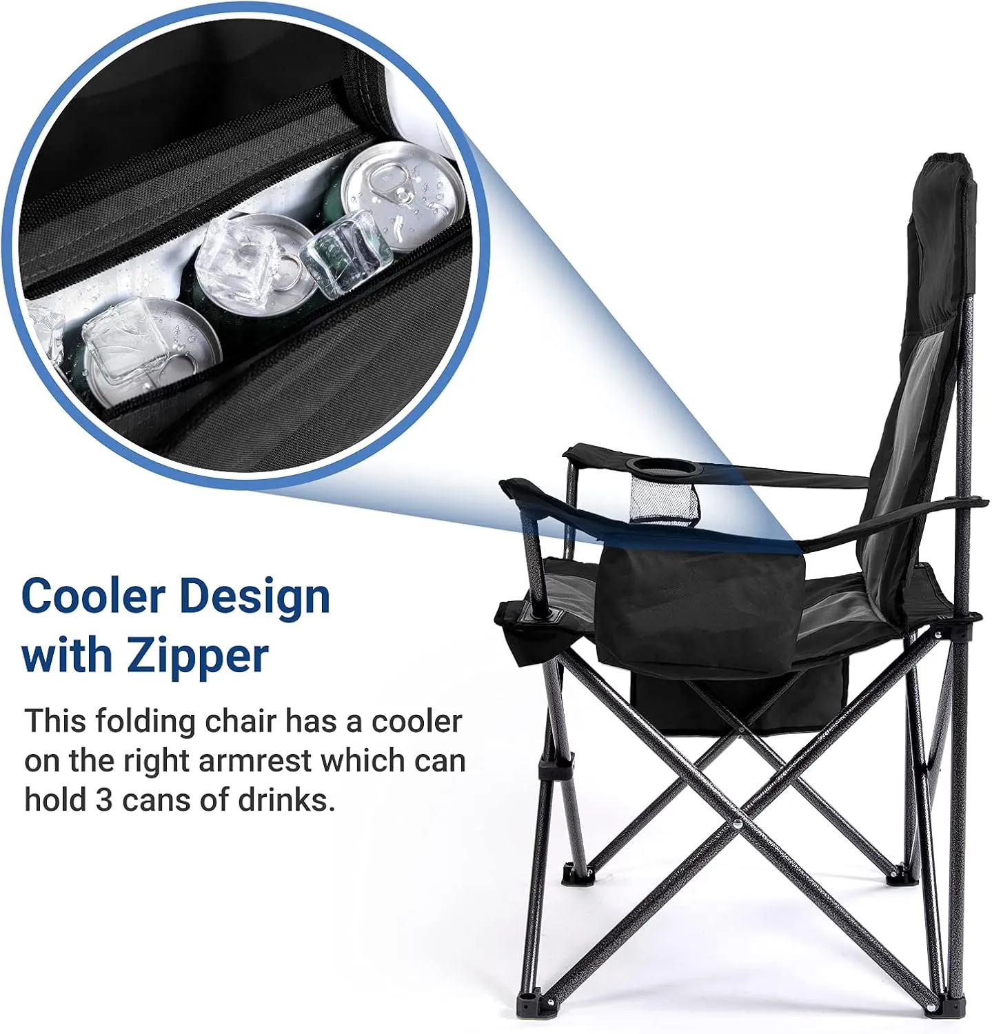 AsterOutdoor Camping Folding Chair Padded Quad Arm Chair with Large Cup Holders, Side Organizer & Back Pocket for Outdoor, Camp, Indoor, Patio, Fishing, Supports 350lbs