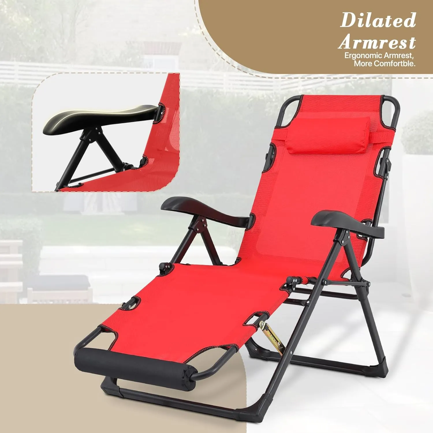 Athena Collection Zero Gravity Outdoor Lounge Chair Recliner Set of 2, 27" Width Reclining Pool Lounge Lawn Chairs with Headrest, Outdoor Chaise for Beach Patio Backyard Outside, Red