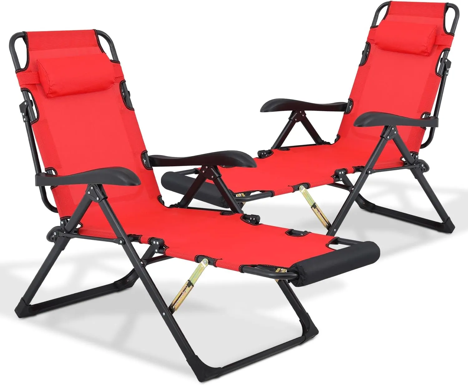 Athena Collection Zero Gravity Outdoor Lounge Chair Recliner Set of 2, 27" Width Reclining Pool Lounge Lawn Chairs with Headrest, Outdoor Chaise for Beach Patio Backyard Outside, Red
