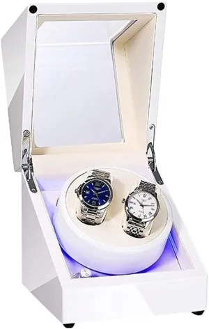 Automatic Watch Winder Box White Double Watch Winder Box For Automatic Watch Built-In Led Light Exterior Dual Power Supply Quiet Motor Exquisite/D Beautiful Home,A