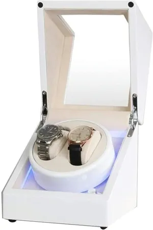 Automatic Watch Winder,White Double Watch Winder Box for Automatic Watch Built-in LED Light Piano Paint Exterior Dual Power Supply Quiet Motor