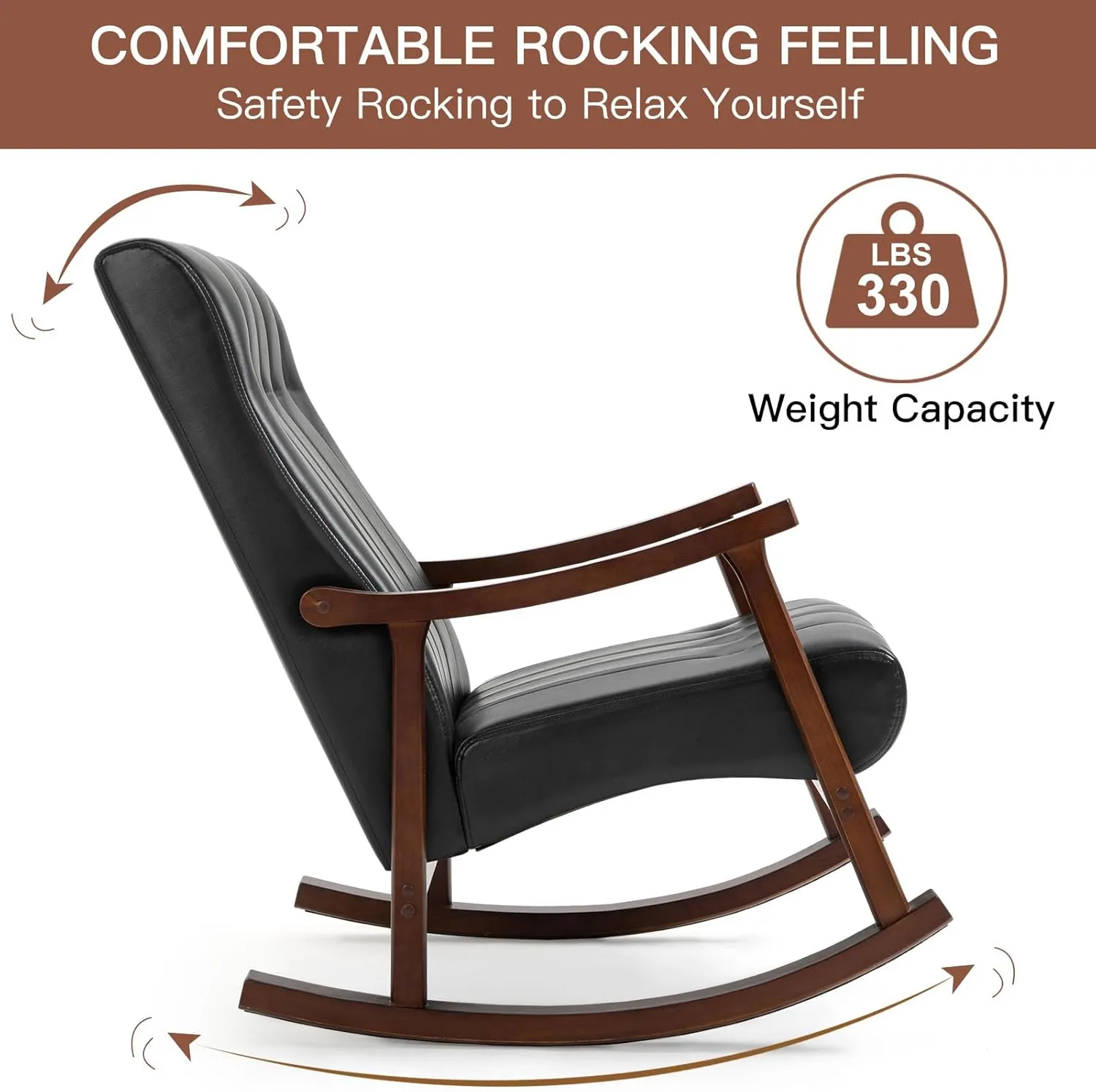AVAWING 2PCS Upholstered Rocking Chair, Modern Glider Rocker with PU Padded Seat, Accent Rocking Chair for Living Room, Bedroom & Nursery, Wooden High Back Armchair,PU, Black